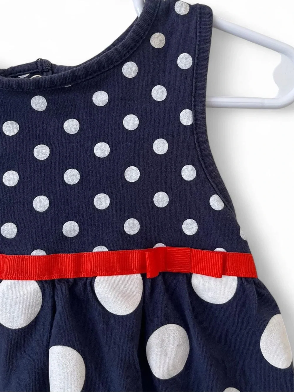 18M Bubble Romper Sunsuit Carters Girls Navy Blue White Polka Dot Red Sash Bow